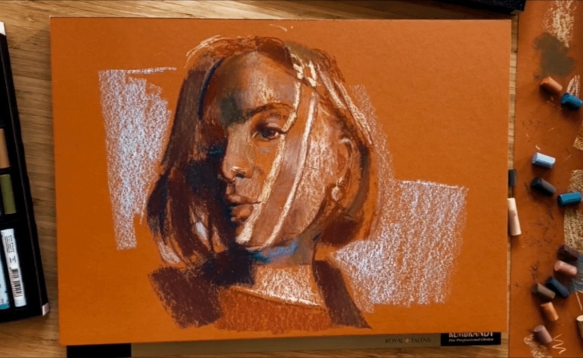 Portrait on Sanguine Red toned paper - Royal Talens