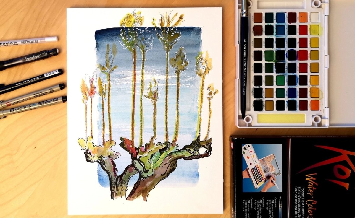 Painting a daisugi tree in watercolour - Royal Talens