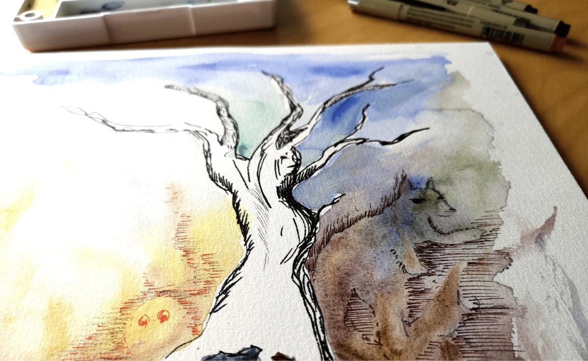Painting a kodama tree in watercolour - Royal Talens